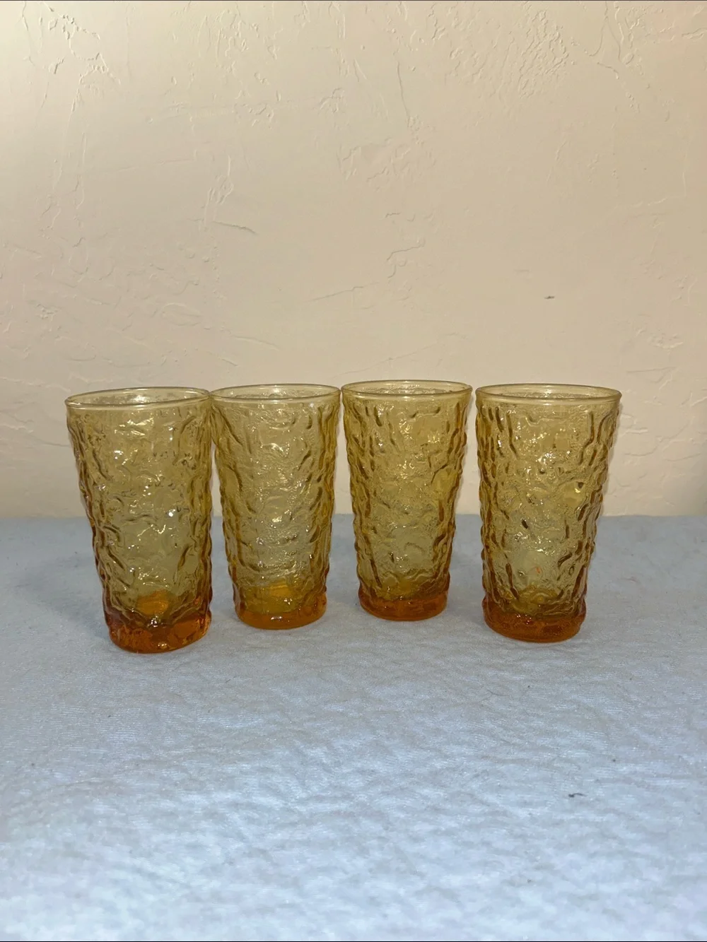 Set of 4 Anchor Hocking Lido Milano pattern tumblers.